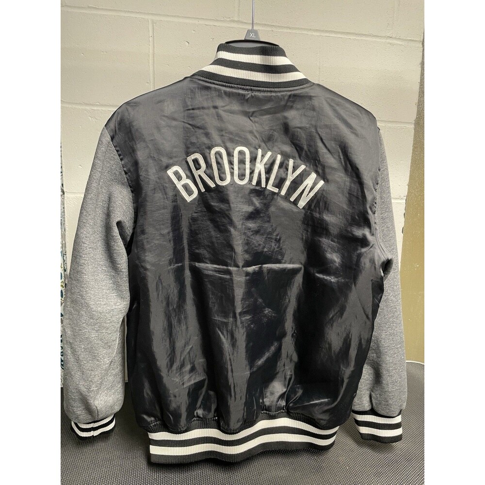 Brooklyn Nets Varsity Jacket Majestic NBA Black Gray Women’s XL / Men’s L